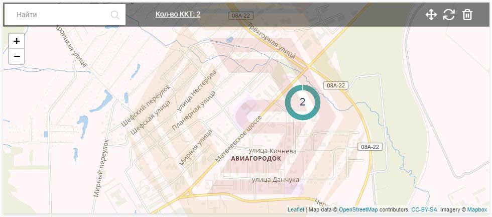 Платформа ОФД - виджет отображающий кассы на интерактивной карте в личном кабинете